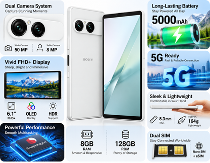 Sony Xperia 10 VIII XQ-GH74 5G Dual SIM 128GB ROM 8GB RAM GSM Unlocked - White
