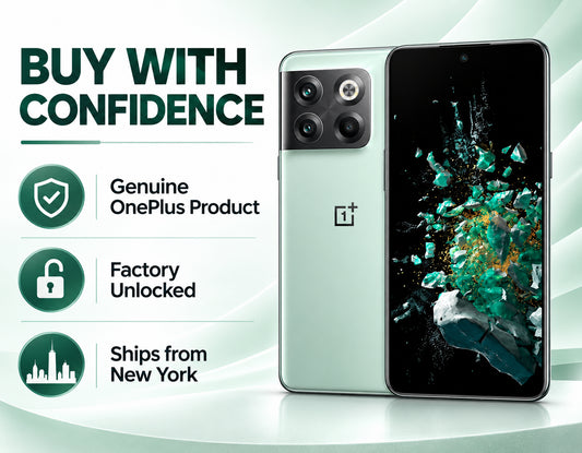 OnePlus Ace Pro 10T Green OnePlus smartphone front and back view, triple-camera rear