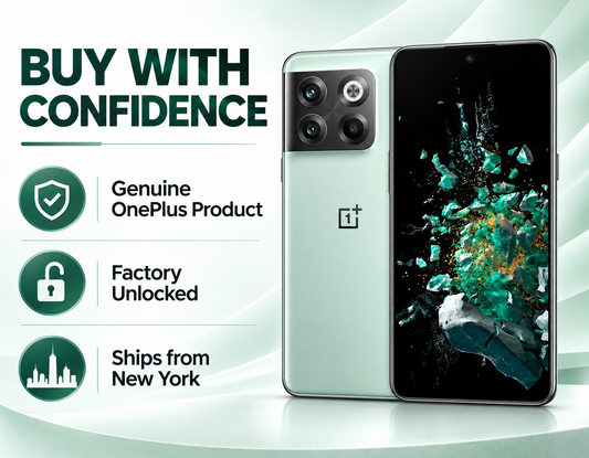 OnePlus Ace Pro 10T Green OnePlus smartphone front and back view, triple-camera rear