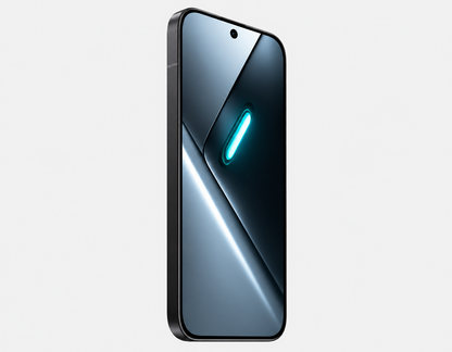 Xiaomi Poco X8 Pro smartphone, black front with glowing vertical light on screen