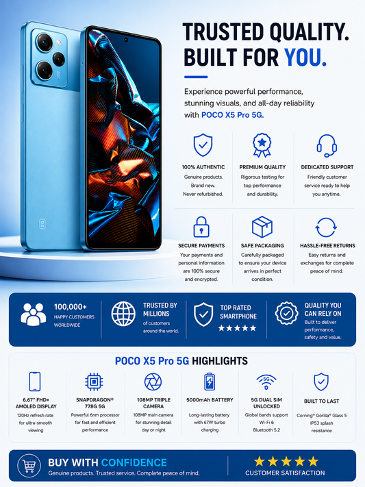 Xiaomi Poco X5 Pro 5G, Dual SIM, 256GB ROM 8GB RAM GSM Unlocked - Blue