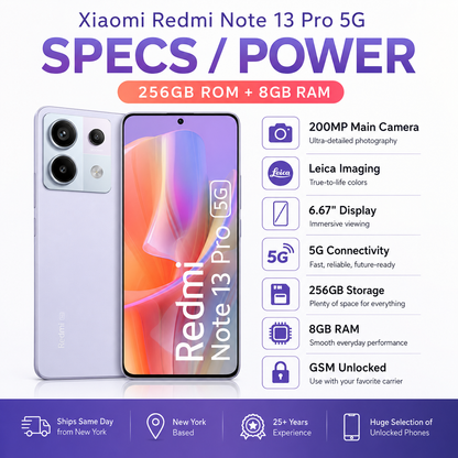 Xiaomi Redmi Note 13 Pro 5G Dual SIM 256GB ROM 8GB RAM GSM Unlocked - Purple