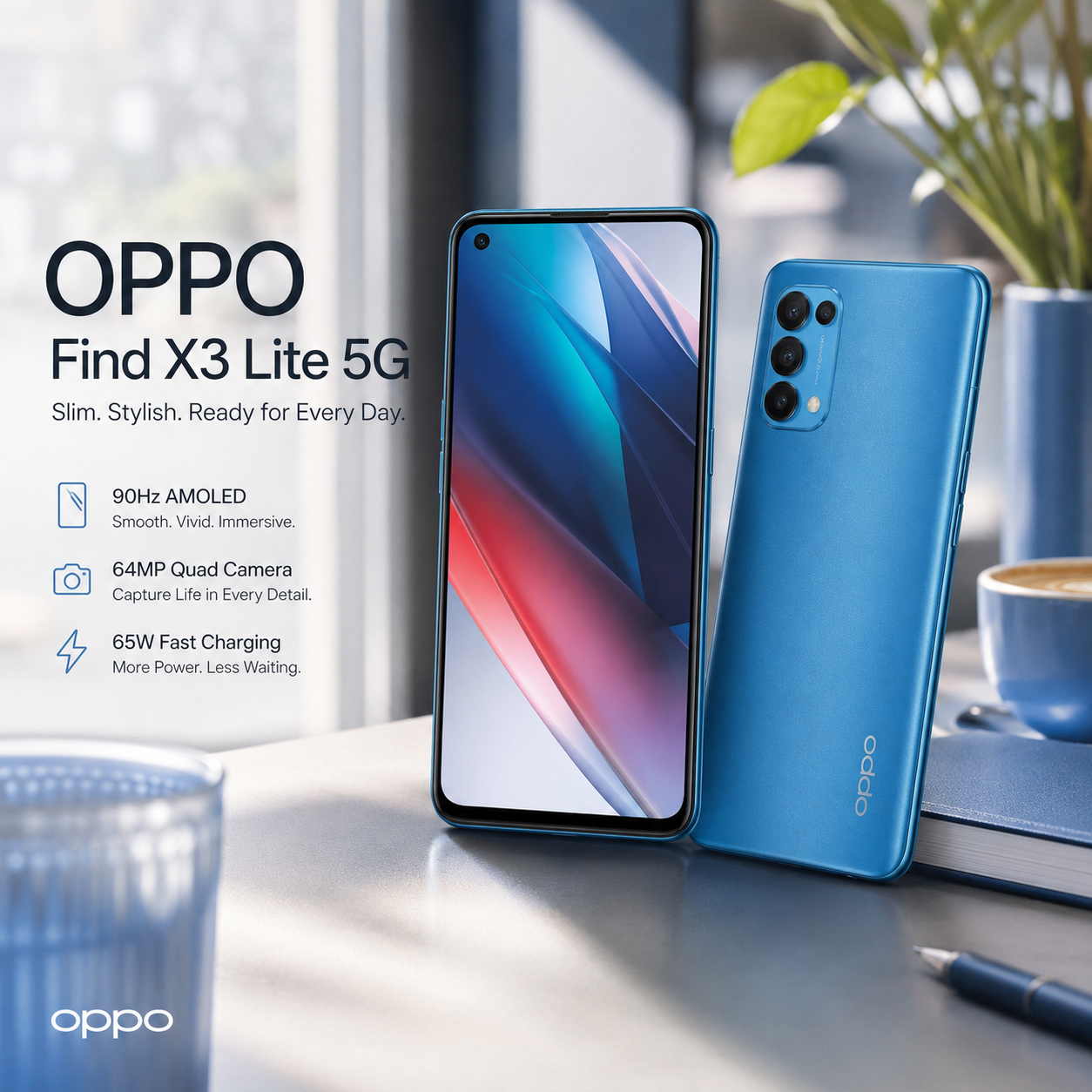 Oppo Find X3 Lite 5G CPH2145 128GB 8GB RAM Dual SIM GSM Unlocked - Blue
