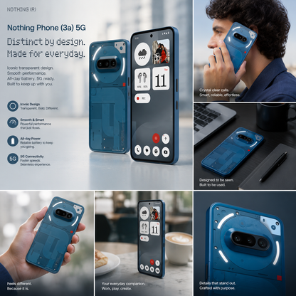 Blue Nothing Phone (3a) 5G smartphone, back panel visible while held in hand