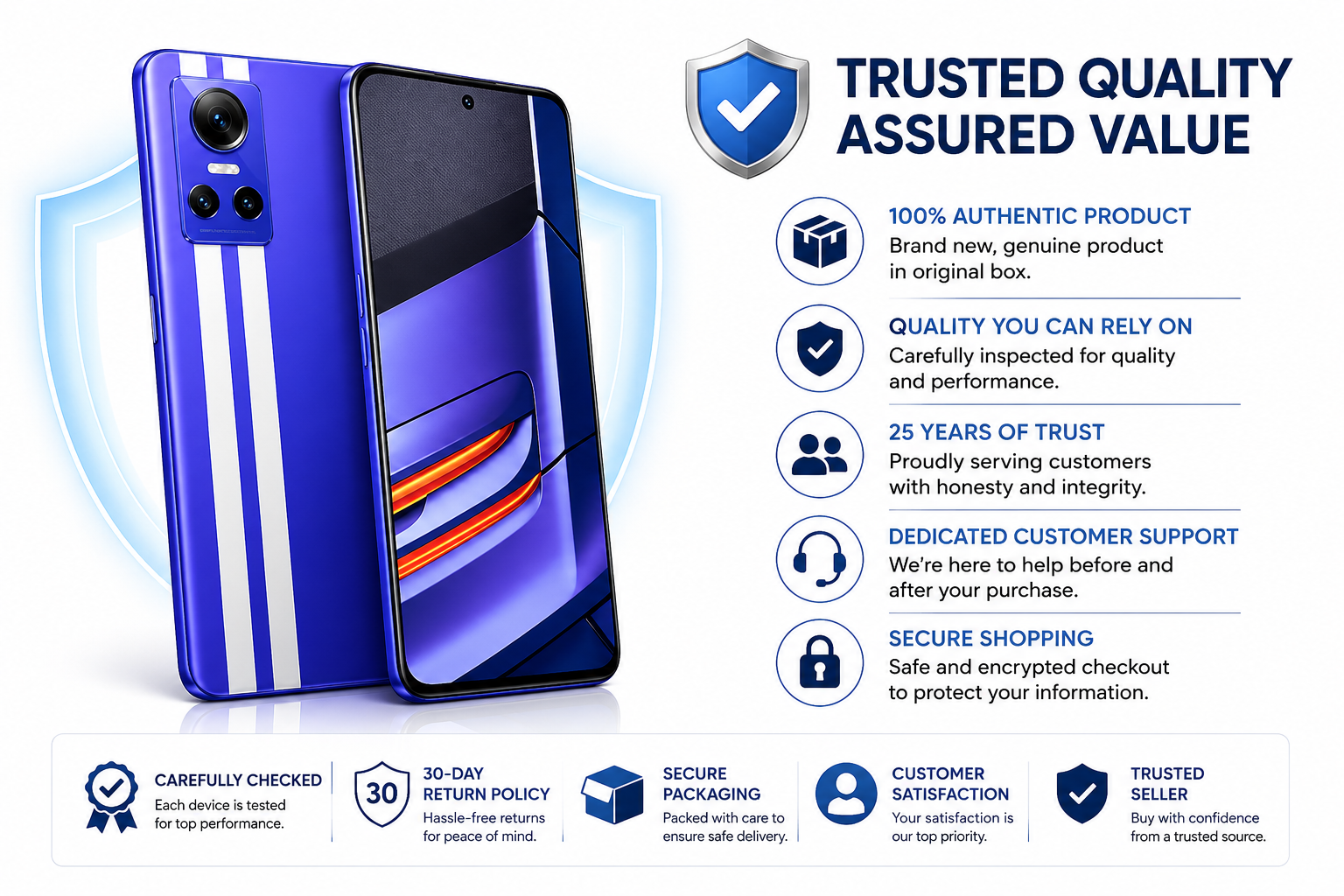 Blue Realme GT Neo 3 5G smartphone front and back, triple camera module