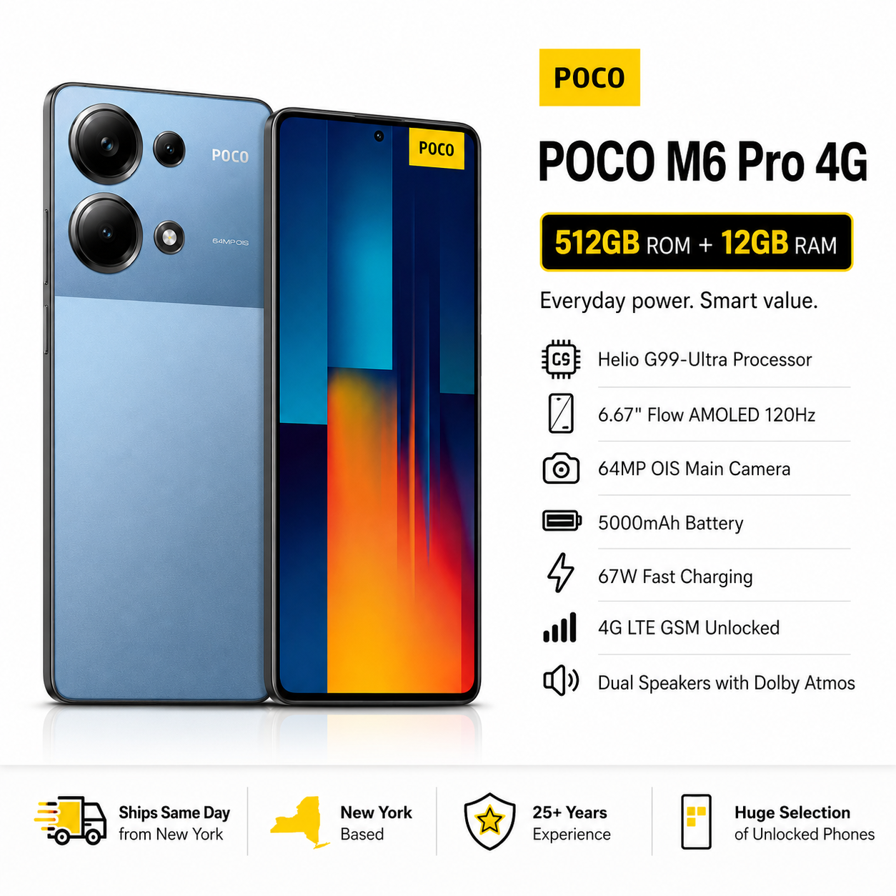 Xiaomi Poco M6 Pro 4G Dual SIM 512GB ROM 12GB RAM GSM Unlocked - Blue