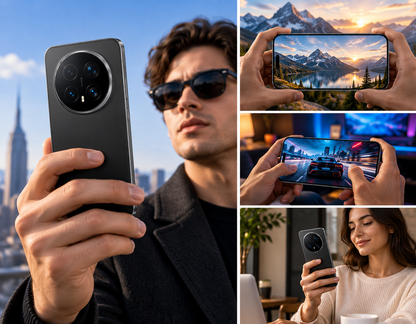 Honor Magic8 Pro 5G Black Honor smartphone in hand, showing rear camera and blue-tinted front display