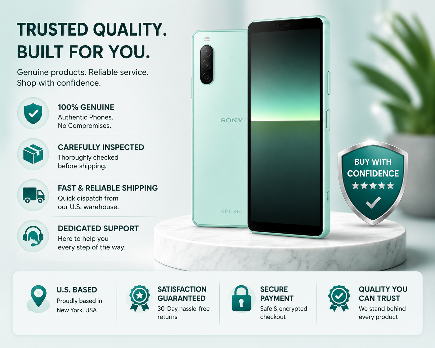 Sony Xperia 10 II XQ-AU52 Mint smartphone with front display and dual vertical rear camera module