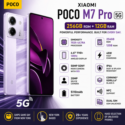 Xiaomi Poco M7 Pro 5G Dual SIM 256GB ROM 12GB RAM GSM Unlocked - Purple