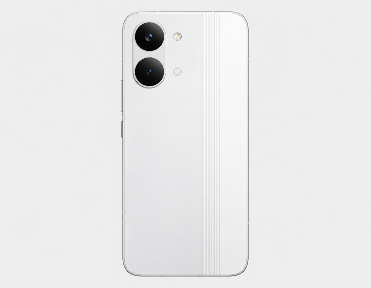 Xiaomi Poco X8 PRO MAX 5G White smartphone rear view with dual cameras and vertical texture lines