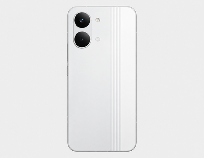 Xiaomi Poco X8 PRO MAX 5G White smartphone rear view with dual cameras and vertical texture lines