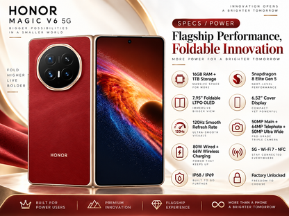 Honor Magic V6 5G 1TB ROM 16GB RAM Dual SIM GSM Unlocked - Red