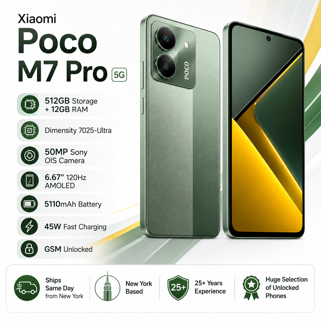 Xiaomi Poco M7 Pro 5G Dual SIM 512GB ROM 12GB RAM GSM Unlocked - Green