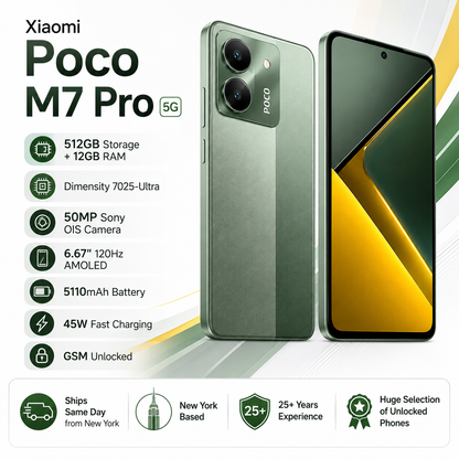 Xiaomi Poco M7 Pro 5G Dual SIM 512GB ROM 12GB RAM GSM Unlocked - Green
