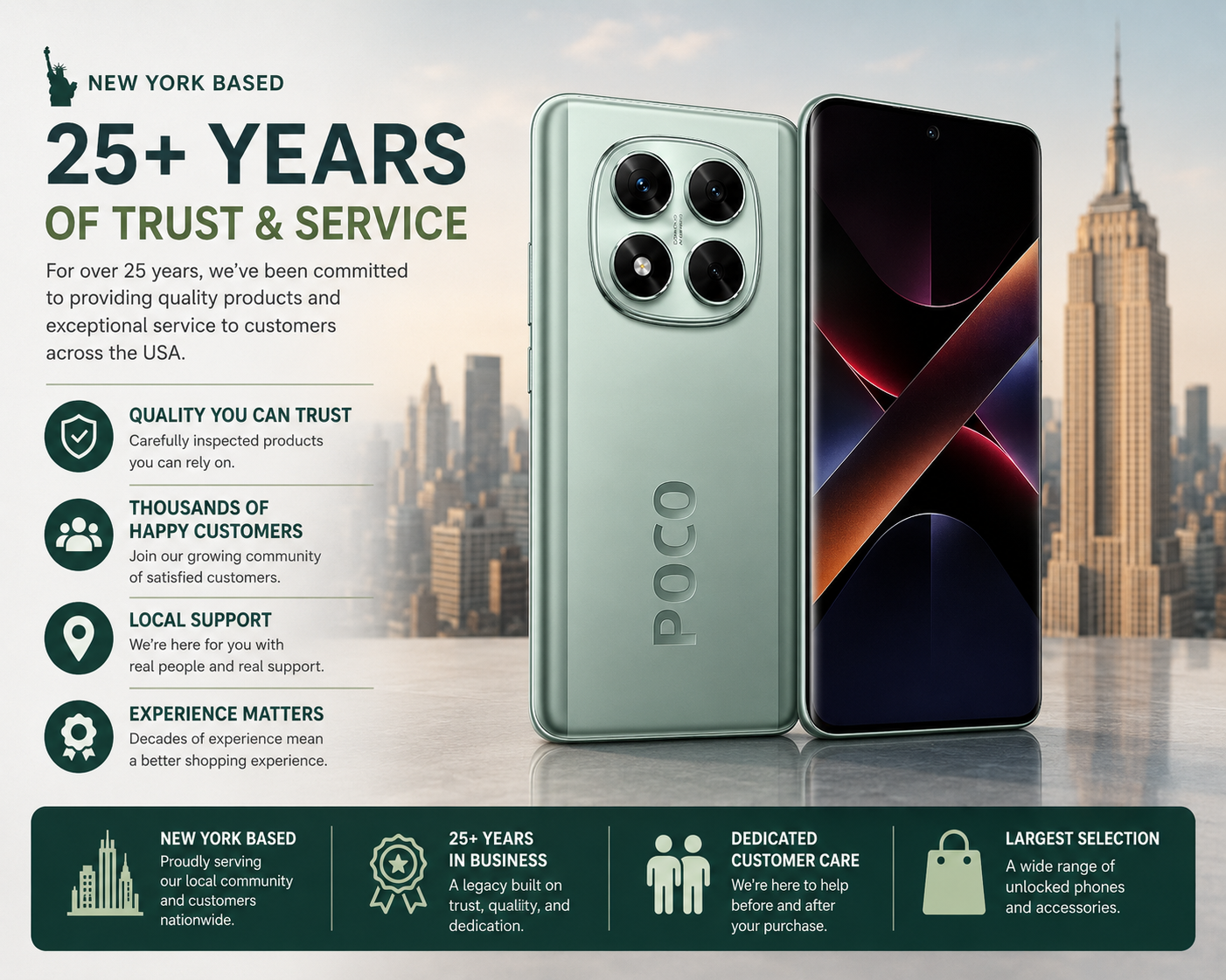 Xiaomi Poco X7 5G Green smartphone with triple-lens rear camera and front display, dual SIM design