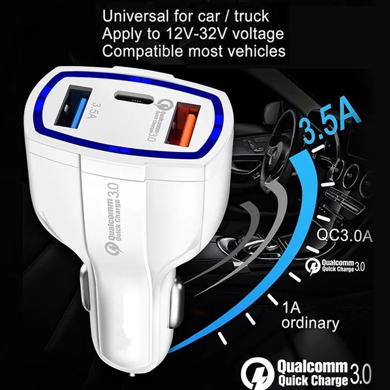 35W Dual-Port USB-C & USB-A Fast Car Charger – PD & QC 3.0 for Cars, SUVs and Trucks