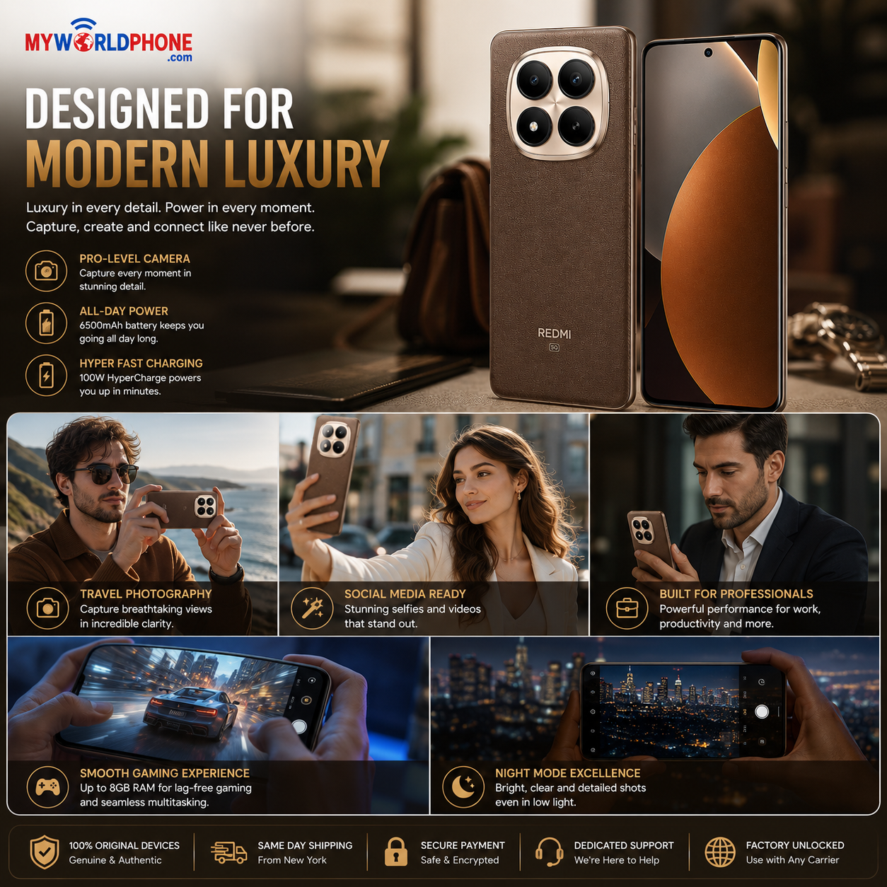 Xiaomi Redmi Note 15 Pro Plus 5G 256GB ROM 8GB RAM Dual SIM GSM Unlocked - Brown