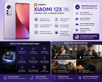 Xiaomi 12X 5G Dual SIM 128GB ROM 8GB RAM GSM Unlocked - Purple