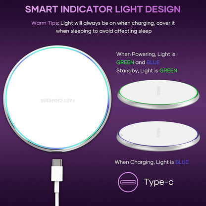 15W Fast Wireless Charging Pad for iPhone, Samsung Galaxy & Galaxy Buds