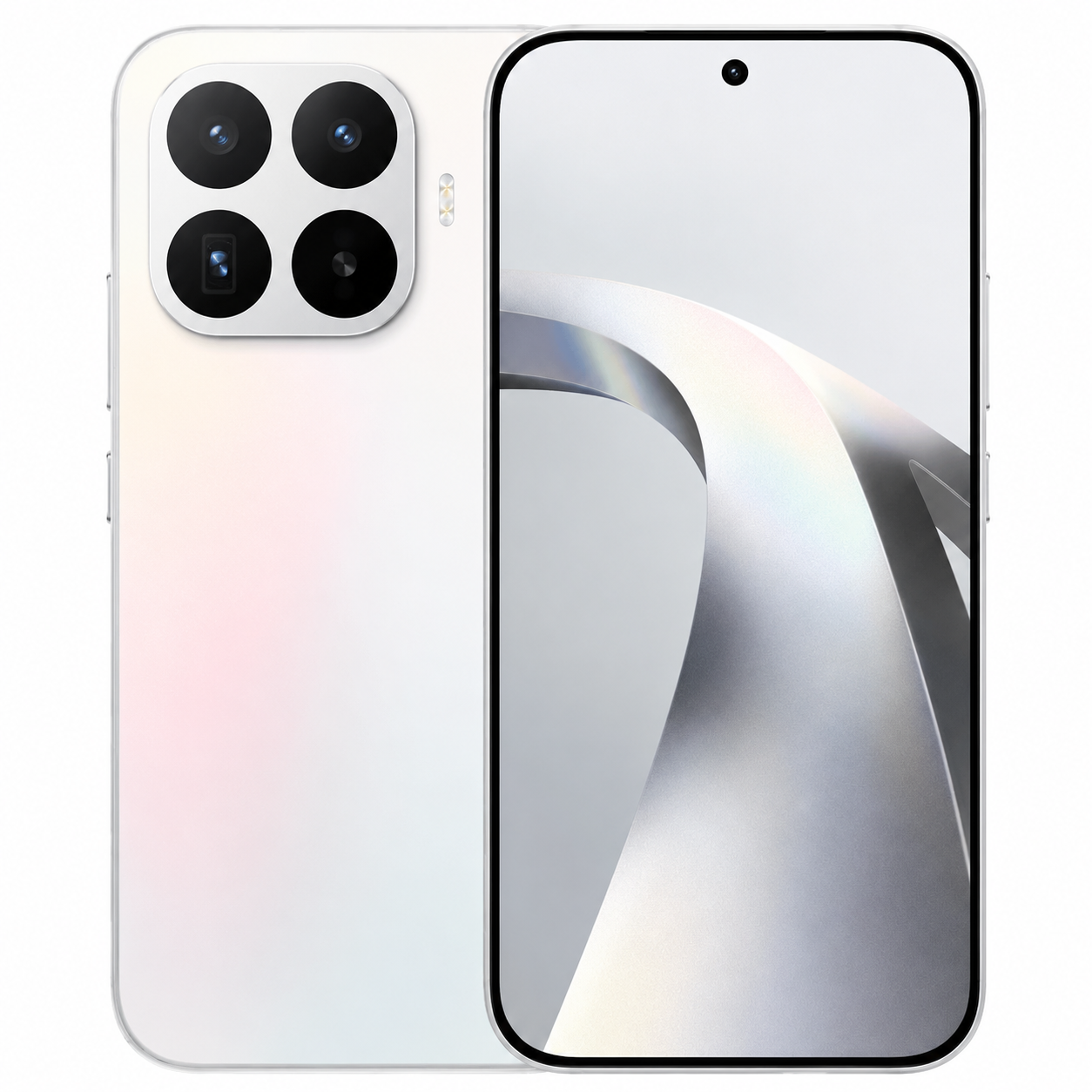 White Xiaomi 17T 5G smartphone close-up, quad rear cameras and edge-to-edge front