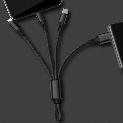 3-in-1 Short Charging Cable for iPhone, USB-C & Micro-USB – 8-Inch Keychain Cord