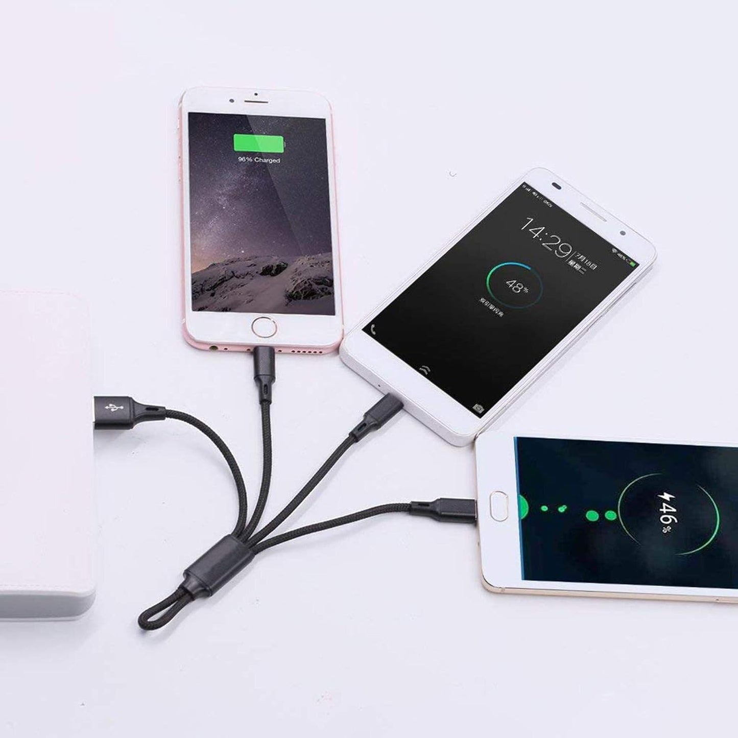 3-in-1 Short Charging Cable for iPhone, USB-C & Micro-USB – 8-Inch Keychain Cord
