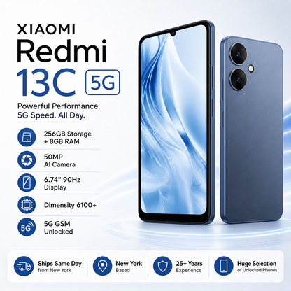 Xiaomi Redmi 13C 5G 256GB ROM 8GB RAM Dual SIM GSM Unlocked - Blue