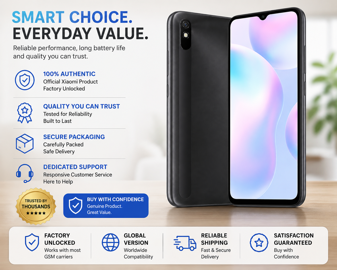Xiaomi Redmi 9A Dual Sim 32GB 2GB RAM GSM Unlocked - Granite Grey