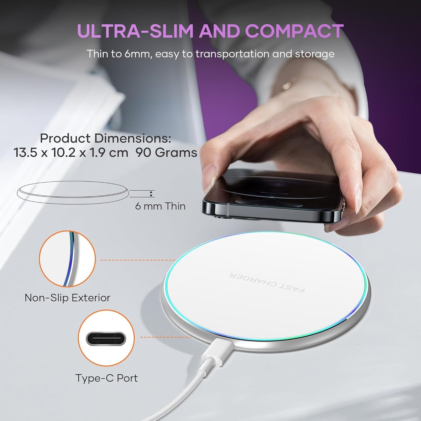 15W Fast Wireless Charging Pad for iPhone, Samsung Galaxy & Galaxy Buds