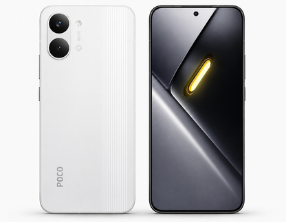 Xiaomi Poco X8 PRO MAX 5G Pair view of white POCO smartphone back and front with dual cameras visible