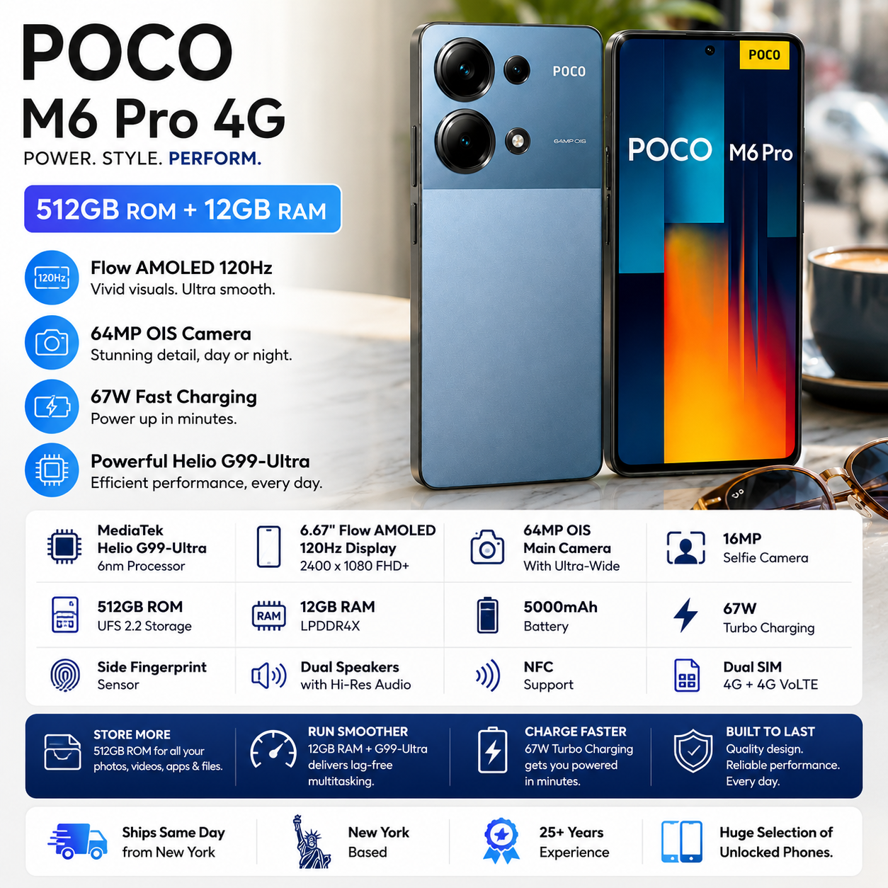 Xiaomi Poco M6 Pro 4G Dual SIM 512GB ROM 12GB RAM GSM Unlocked - Blue