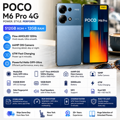 Xiaomi Poco M6 Pro 4G Dual SIM 512GB ROM 12GB RAM GSM Unlocked - Blue