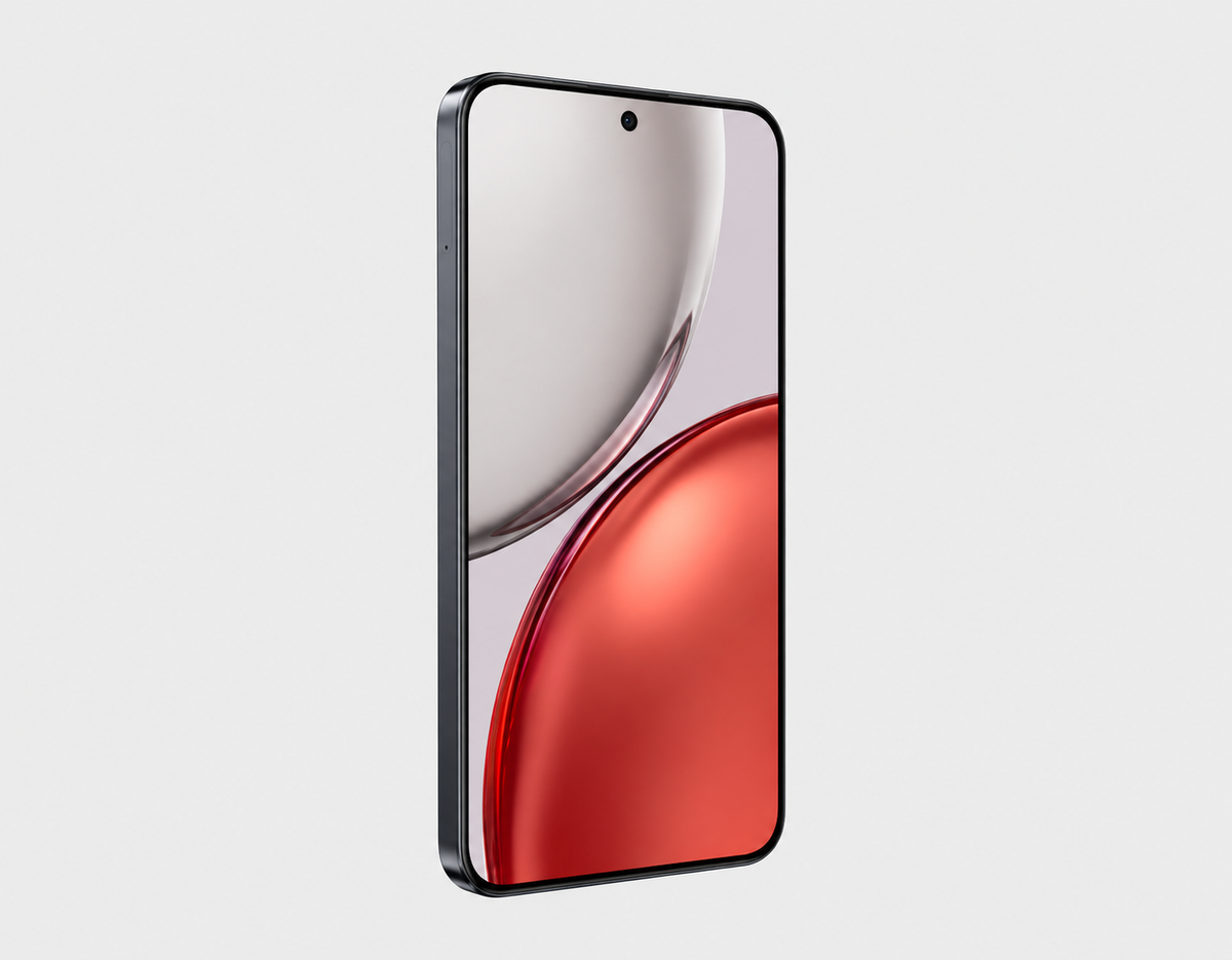 Honor X9d 5G Front view smartphone with curved white display edge and red wallpaper