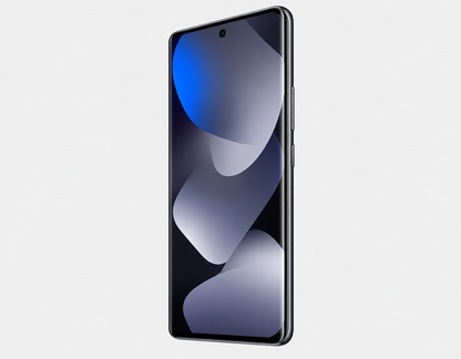 Xiaomi Redmi Note 15 5G  Black Xiaomi smartphone front view, curved display with blue and gray wallpaper.