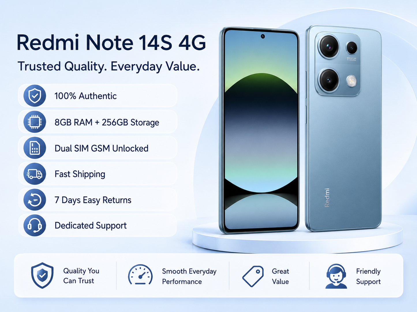 Xiaomi Redmi Note 14S 4G 256GB ROM 8GB RAM Dual Sim GSM Unlocked - Ocean Blue