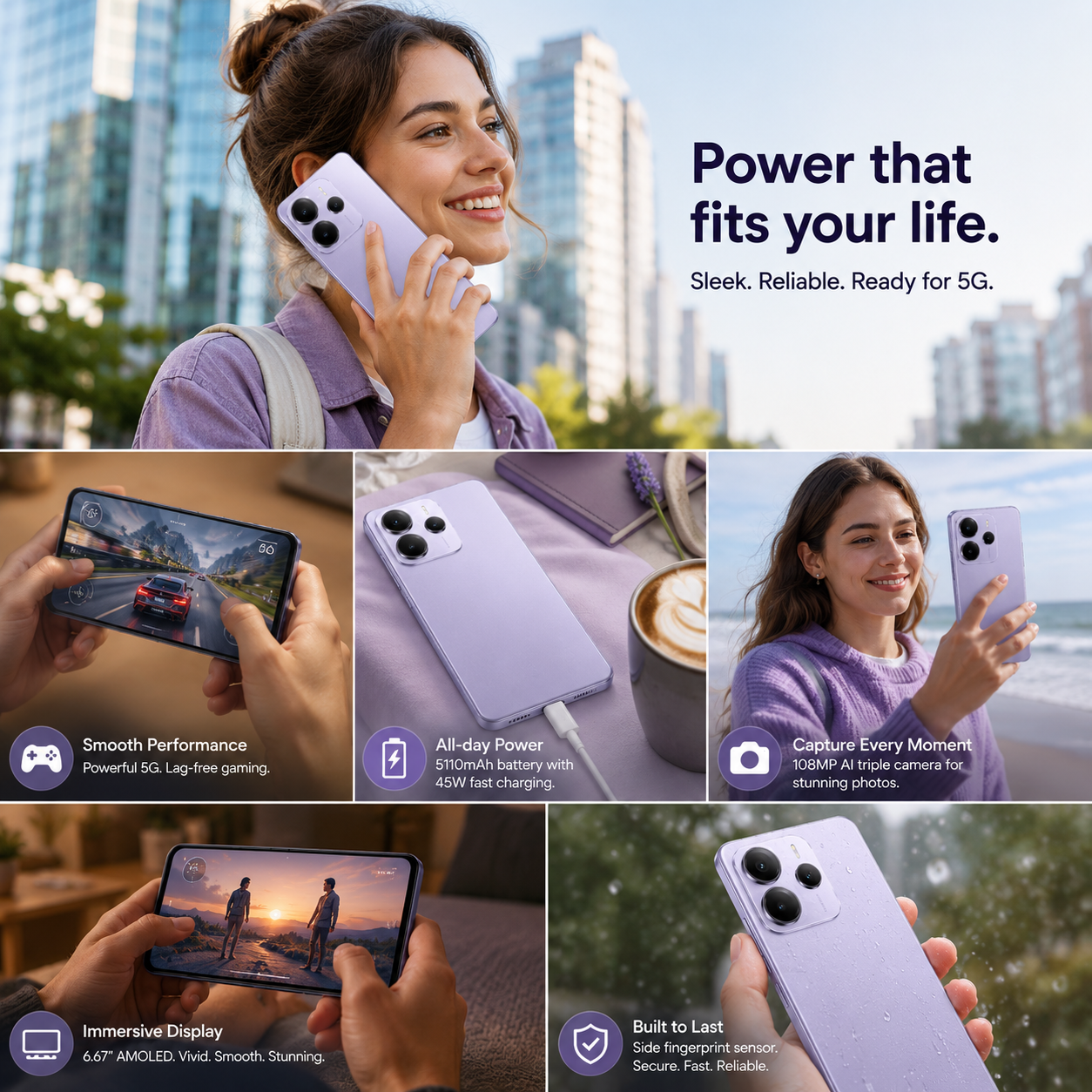 Xiaomi Redmi Note 14 5G 256GB ROM 8GB RAM Dual Sim GSM Unlocked - Lavender Purple