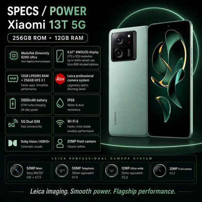 Xiaomi mI 13T 5G Dual SIM 256GB ROM 12GB RAM GSM Unlocked - Green