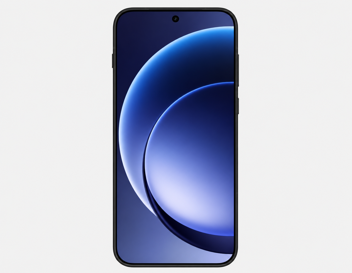 OnePlus 15 5G  Black smartphone front view with blue curved display