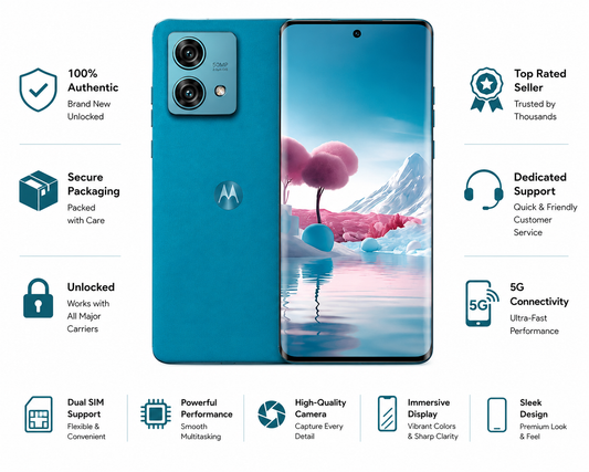 Motorola Edge 40 Neo smartphone in teal, front screen and dual rear cameras visible