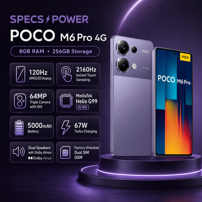 Xiaomi Poco M6 Pro 4G Dual SIM 256GB ROM 8GB RAM GSM Unlocked - Purple