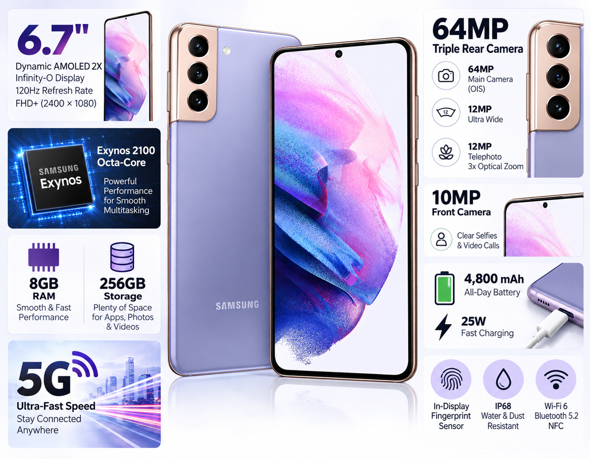 Samsung Galaxy S21 Plus 5G G9960 256GB 8GB RAM GSM Unlocked - Phantom Violet