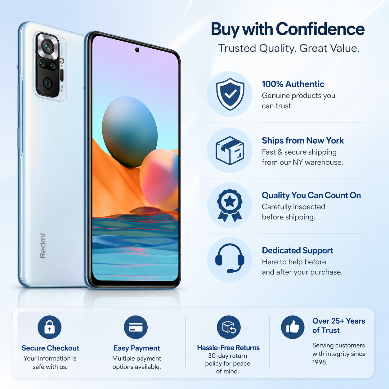 Xiaomi Redmi Note 10 Pro 4G Dual SIM LTE 256GB 8GB RAM GSM Unlocked - Glacier Blue