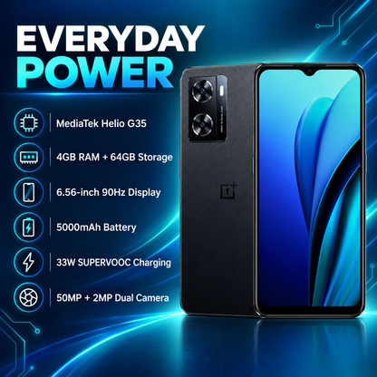 OnePlus Nord N20 SE Black smartphone showing front display and rear camera module