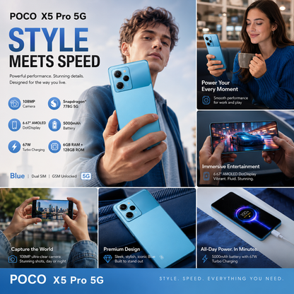 Xiaomi Poco X5 Pro 5G, Dual SIM, 128GB ROM 6GB RAM GSM Unlocked - Blue