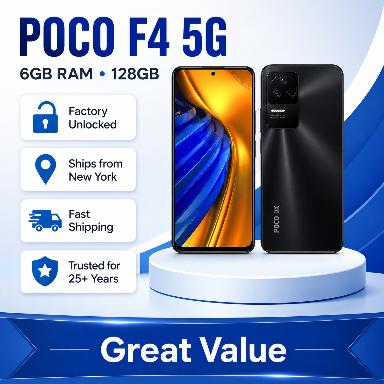 Xiaomi Poco F4 5G 128GB 6GB RAM Dual SIM GSM Unlocked - Night Black