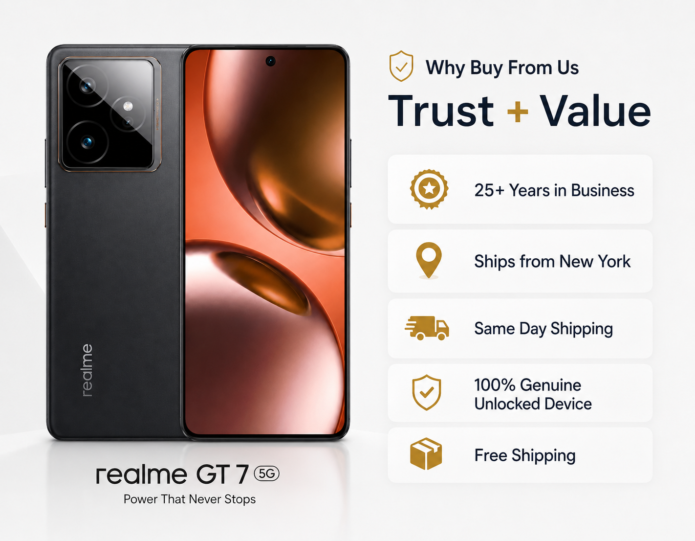 Realme GT 7 5G Dual Sim 256GB ROM 12GB RAM GSM Unlocked - Black