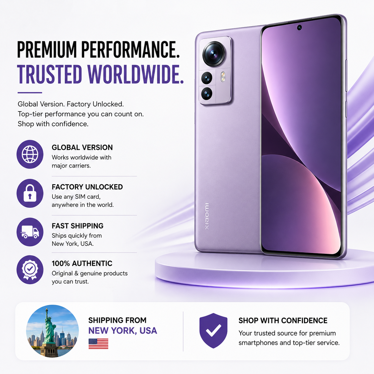 Xiaomi 12 Pro 5G Dual SIM 256GB ROM 12GB RAM GSM Unlocked - Purple