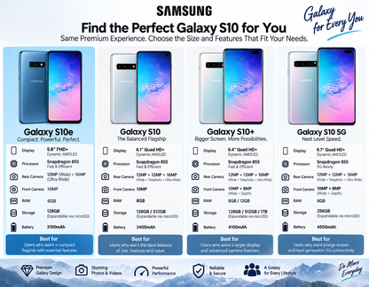 Prism blue Samsung Galaxy S10e phone with screen and rear cameras