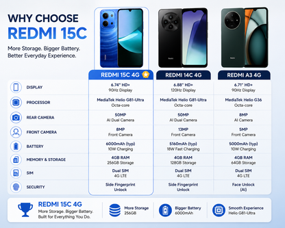 XIAOMI Redmi 15C 4G 256GB ROM 4GB RAM Dual SIM GSM Unlocked - Blue