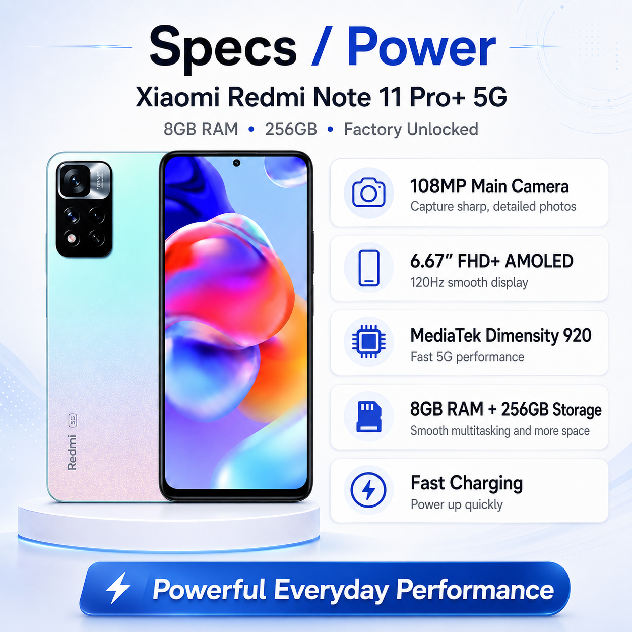 Xiaomi Redmi Note 11 Pro Plus 5G Dual SIM 256GB 8GB RAM GSM Unlocked - Star Blue